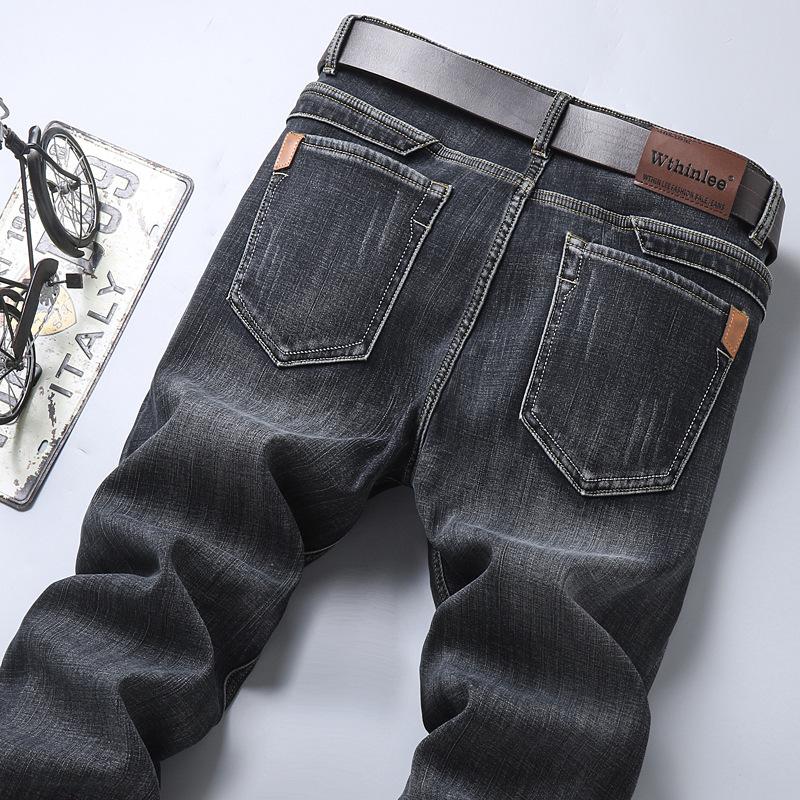 Men's Fleece-Lined Winter Denim Trousers Business-Style Relaxed Straight-Leg Warm-Weather Oversized Casual Long Trousers