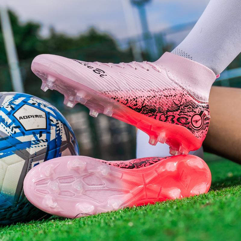 High quality large size high top football shoes men's football shoes lawn AG spike training shoes female student competition sports shoes