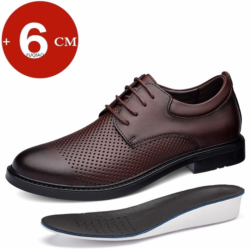 Summer Hollow Out Business Men Oxford Leather Shoes Elevator Man Height Increase Insole 6CM Formal Breathable Large Size 35-47