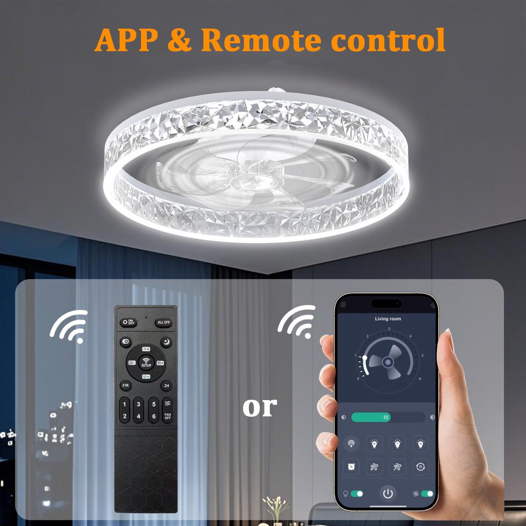 20" Modern Ceiling Fans with Lights and Remote, Dimmable Low Profile Ceiling Fan, Flush Mount Ceiling Fan, 6 Speeds Wind Power