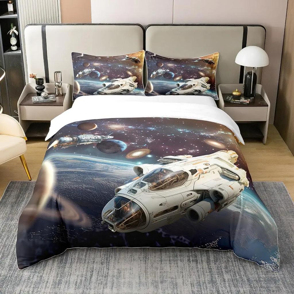 Science Fiction Bedding Duvet Cover Twin Size Starry  3D Printed Decor Bed Set Soft Microfiber Bedding Set