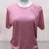 Women's Casual Knit T-shirt Round Neck Short Sleeve Hollow Out Top with Rhinestone Floral Pattern