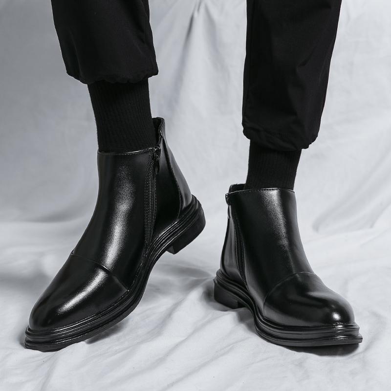 Men's pointed high top leather shoes minimalist British style Party daily office outdoor leisure business motorcycle men's boots