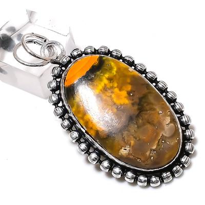Colgante de plata de ley 925 con piedra preciosa de jaspe abejorro natural de 2,36" s1j24