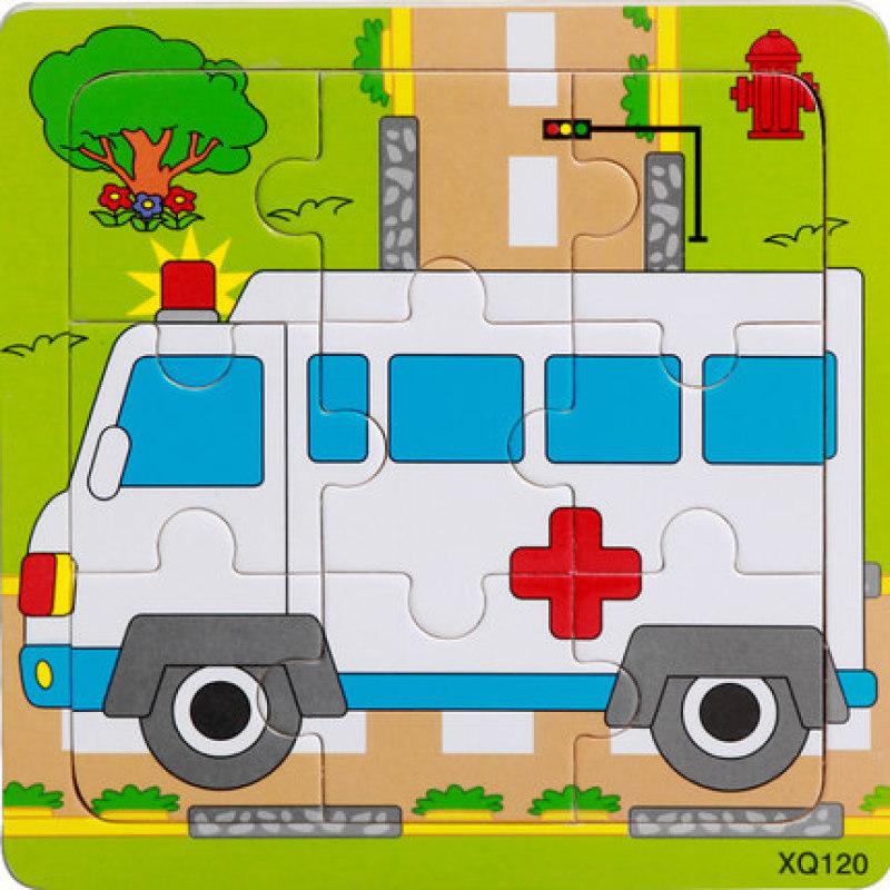 

9 Slices Kids Wooden Vehicle Pattern Puzzles Jigsaw Baby Educational Learning Toy ambulance
