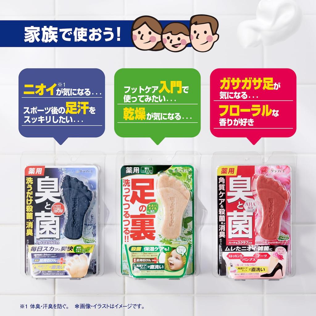 Grafico Medicated Foot Soap F1 Fresh Herb 65g (x 1) - Exfoliating, Antibacterial, Deodorizing Foot Scrub Soap