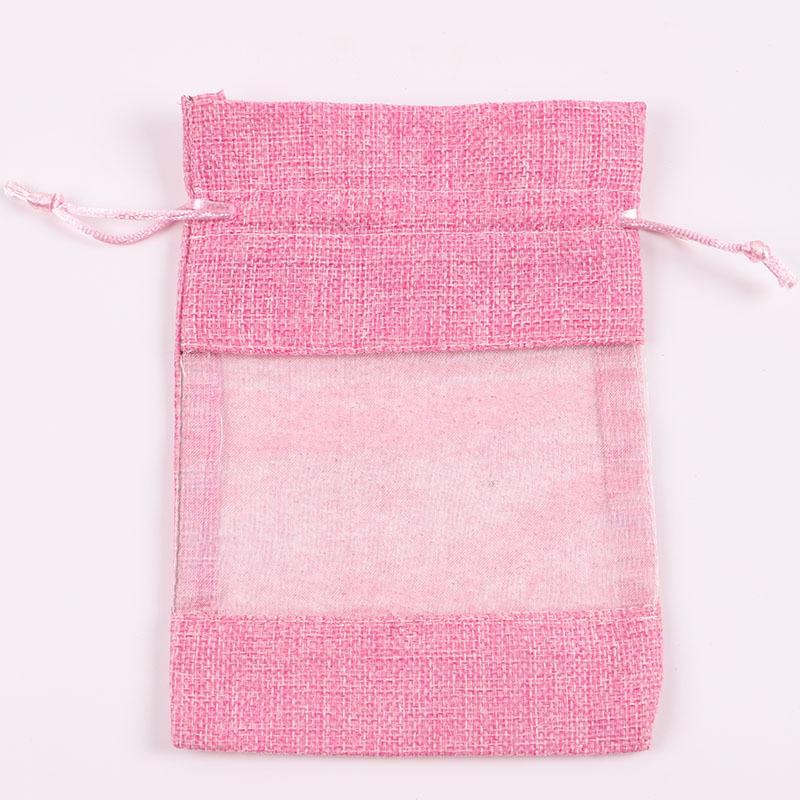 20pcs Linen Drawstring Bags Window Bags Spliced Mesh Bags Cosmetic Sorting and Storage Bags Gauze Bags Drawstring Bags