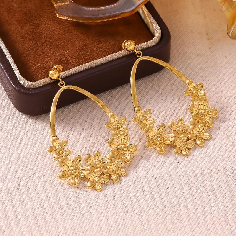 Golden Flower Style Geometric Pendant Earrings Luxurious and Fashionable Women s Multifunctional Zircon Accessories