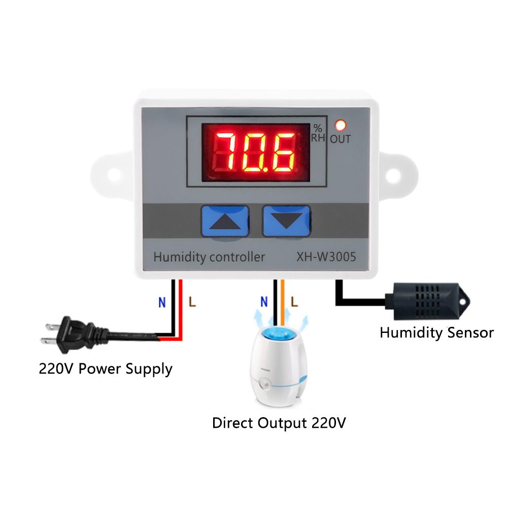 Digital Hygrometer Hygrometer Controller XH-W3005 Digital Hygrometer  Controller Humidity Sensor 0~99%RH 12V/24V/220V
