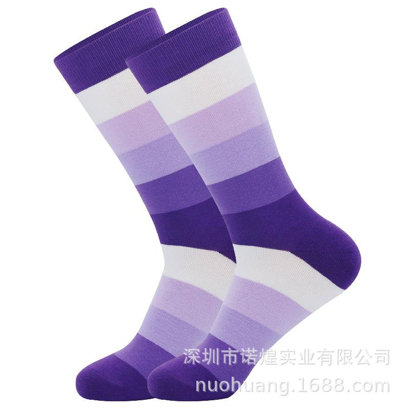 Men's Plus Size Striped Cotton Socks - Rainbow, Thick, Anti-Odor, Mid-Calf Length, European & American Style.