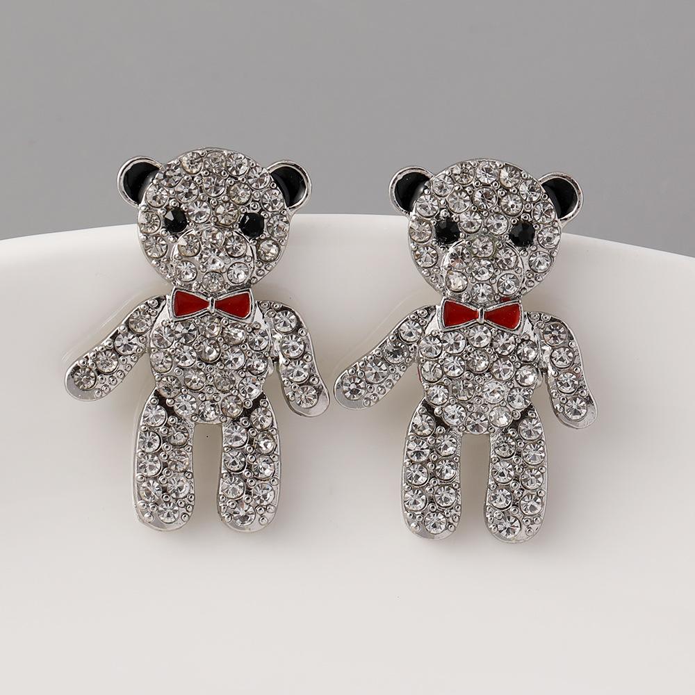

Креативные серьги-гвоздики со стразами в виде маленького медвежонка из мультфильма для женщин, нежные милые серьги из сплава с бриллиантами, подарок на день рождения серый
