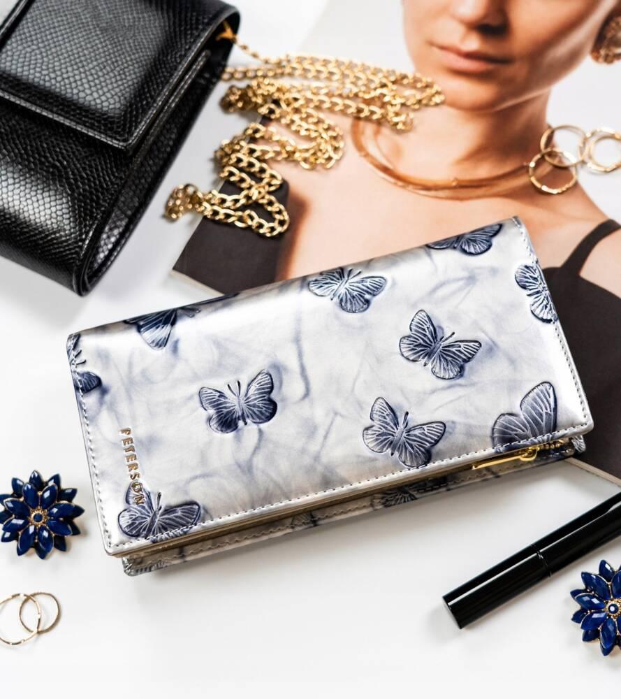 Elegant women's wallet made of natural leather with a magnetic and zipper closure - Peterson