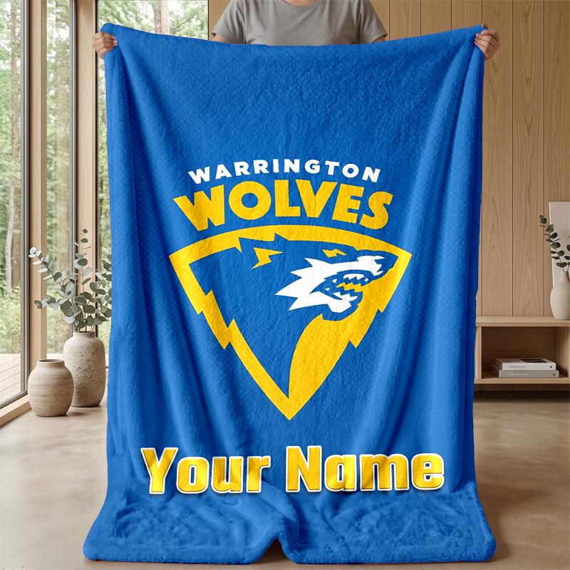 Warrington Wolves Custom Flannel Throw Blanket Print Your Name Text Soft Warm Blanket Holiday Present