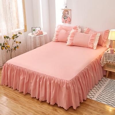 Solid Color Bed Skirt Set 3Pcs Ruffles Bed Skirt with 2 Pillowcases Romantic Queen Size Bedding Set Girls Princess Room Decor