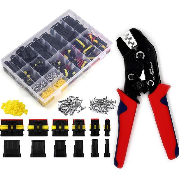 800Pcs 50 Sets Waterproof Automotive Electrical Wire Connectors Plug Kit 1/2/3/4/5/6 Pin Waterproof Connectors with Ratchet Crimping Tool