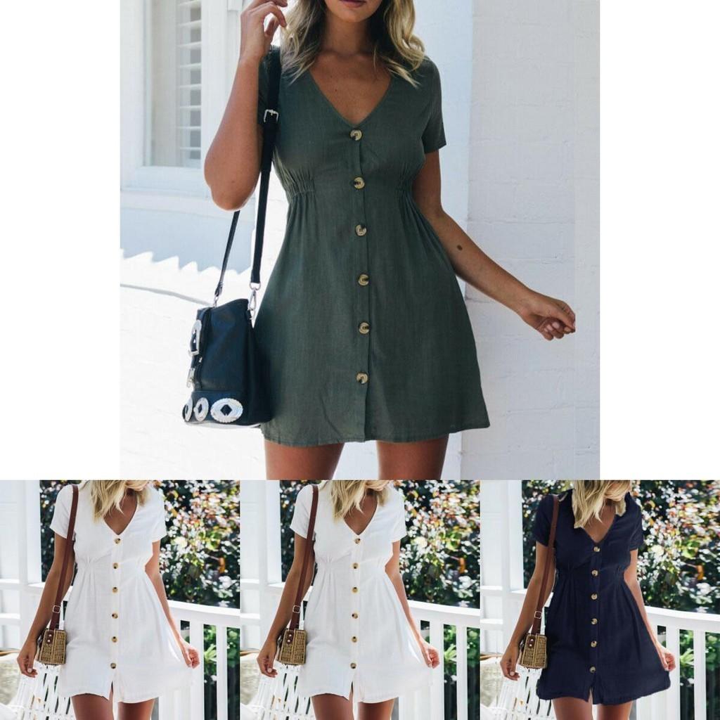 Stylish Women Button Down V Neck Mini Tea Dress In Soft Comfortable Fabric Perfect For Summer Days