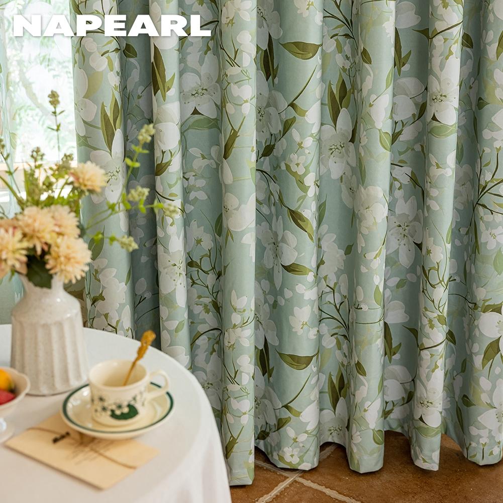 1 ks NAPEARL Módní a všestranné závěsy se zeleným potiskem gardénie Plně zatemňovací závěsy do ložnice, obývacího pokoje, na balkonové okno pro domácí dekoraci