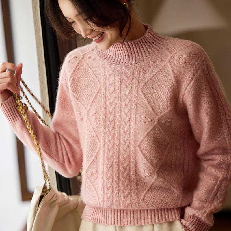 Women's Cashmere Sweater Qinghe Cashmere 30% Cashmere 70% Wool Autumn and Winter Pullover Warm and Fashionable