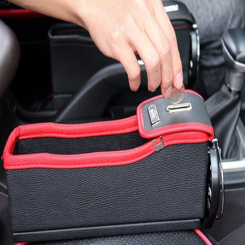Premium Pu Leather Car Seat Storage Box Stylish Coin Collector And Cup Holder