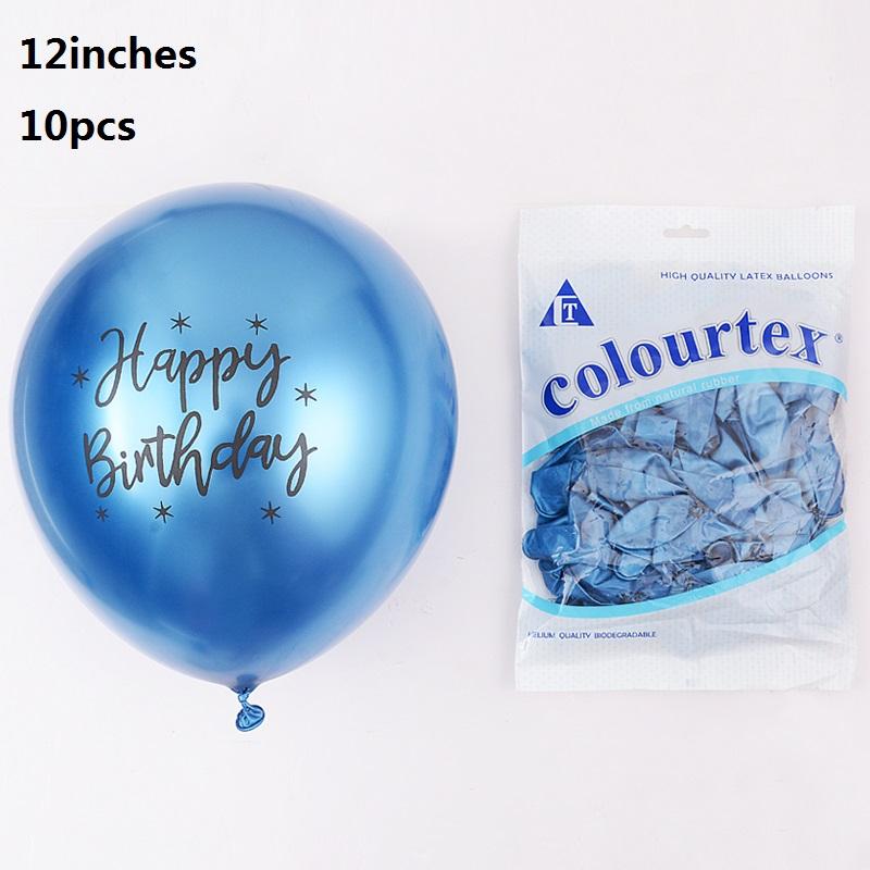 10pcs Birthday Balloons Chrome Latex Happy Birthday Printed Pattern Baby Shower Balloon Metal Birthday Party Decorations