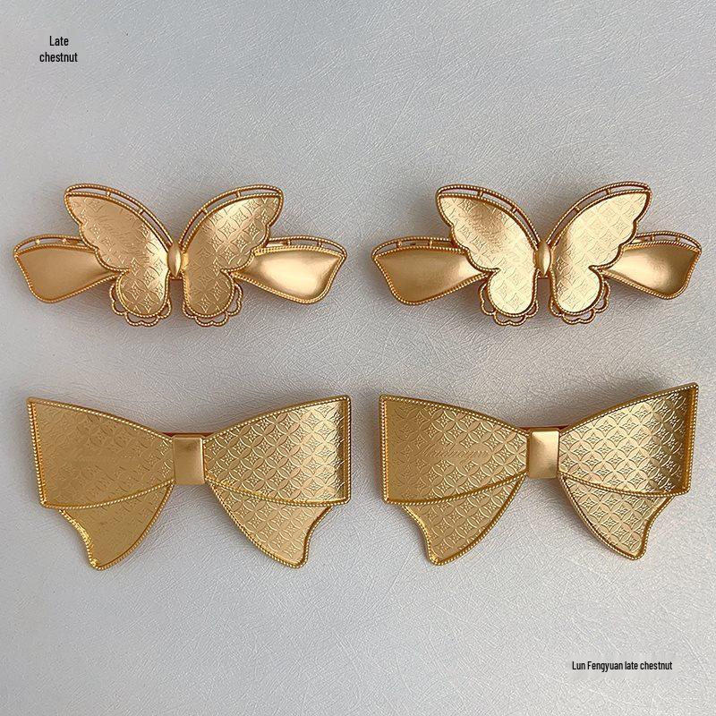 Handmade Brocade Bow Hair Clip with Alloy Base - New Chinese Style Dreamy Butterfly Spring Clip with Cover Matte Gold
