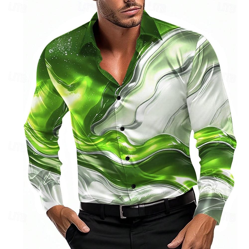 Men's Gradient Waves Marble Shirt Dress Shirt Long Sleeve Fashion Casual Summer Spring Fall Turndown Button Up Shirts