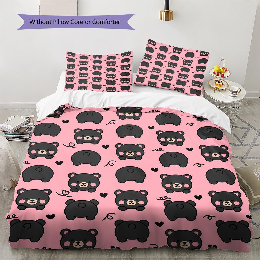 Pink Cartoon Art Pattern Bedding,Quilt Set Quilt Cover Pillowcase Home Birthday Gift (1 * Duvet Cover + 2 * Pillowcase, Without Core)