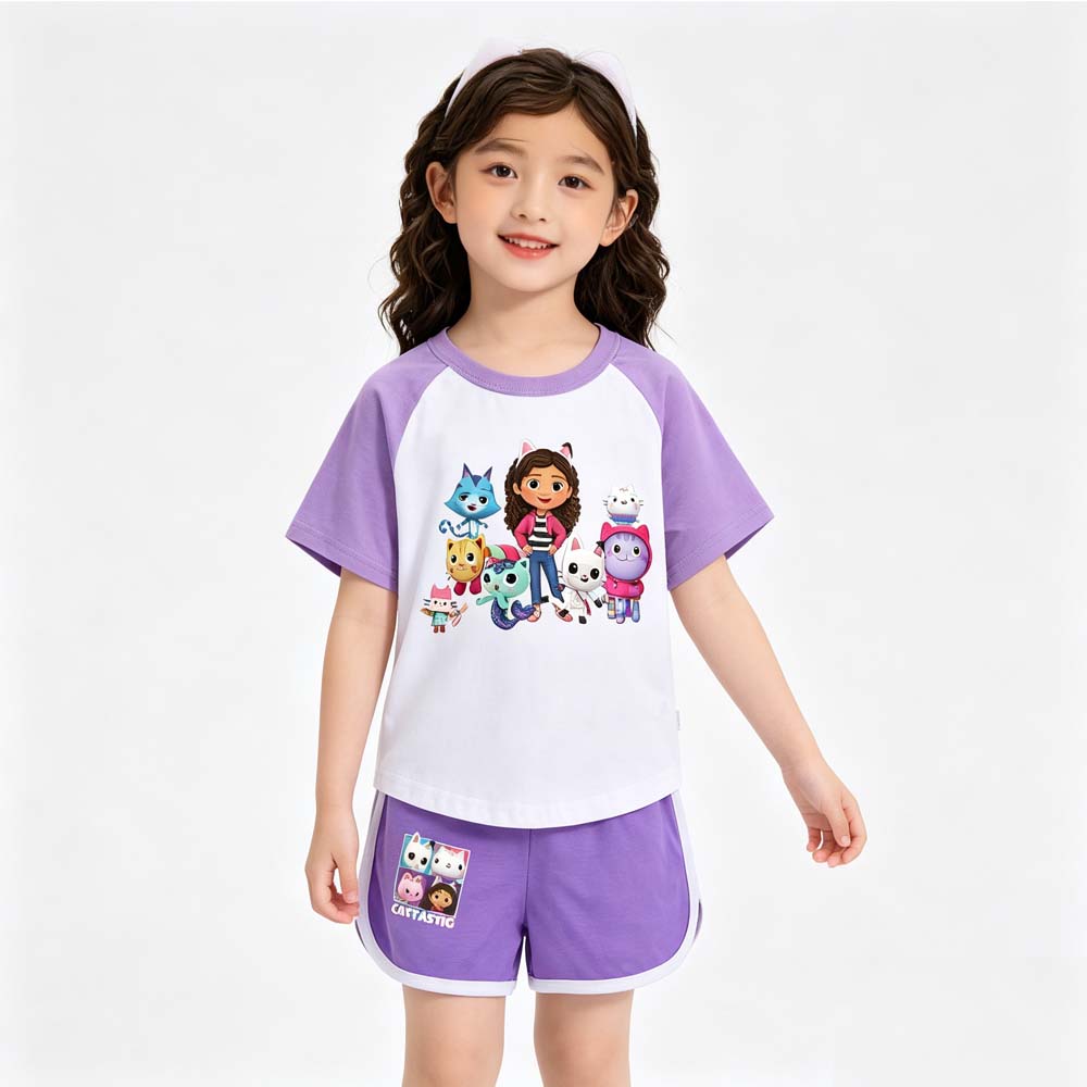 Gabby's Dollhouse Girls Sportswear Set Toddler Boy Clothes Summer Pajamas Gabby Cats Cotton Short Sleeve T Shirt+Shorts Costume