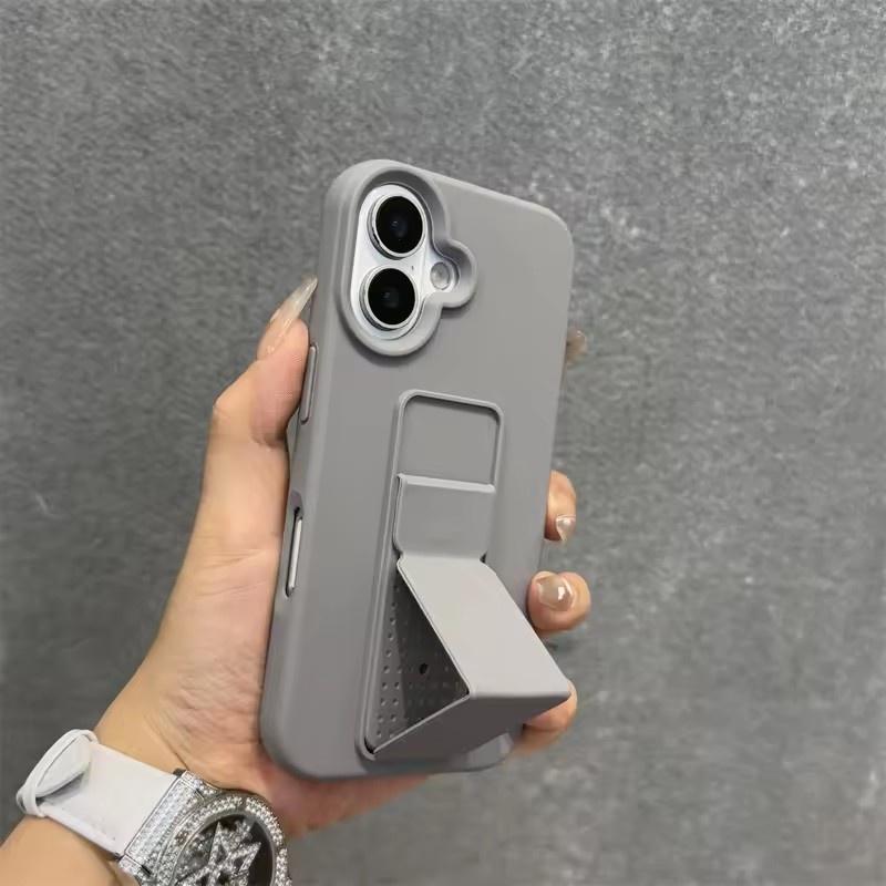 

Розкішний чохол з рідкого силікону з висувною підставкою для iPhone 16 15 14 13 12 11 Pro Max Plus Протиударний матовий чохол з тримачем iPhone 13 сірий
