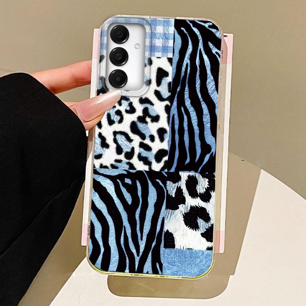 Vintage Blue Leopard Print Phone Case for Samsung Galaxy A55 A07 A17 A56 A36 A26 A16 A53 A06 A14 A24 A34 A54 A15 A12 A22 Cover