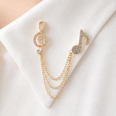 Brooch Pin for Women, Treble Clef Eighth Note Brooch with Staggered Metal Chains, Rhinestones Musical Design Lapel Pin for Musicians Formal Casual