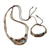 Wood Beads Boho Necklace Set Cord Vintage Wooden Bead Jewelry Wooden Bead Jewelry Set  Boho Styling