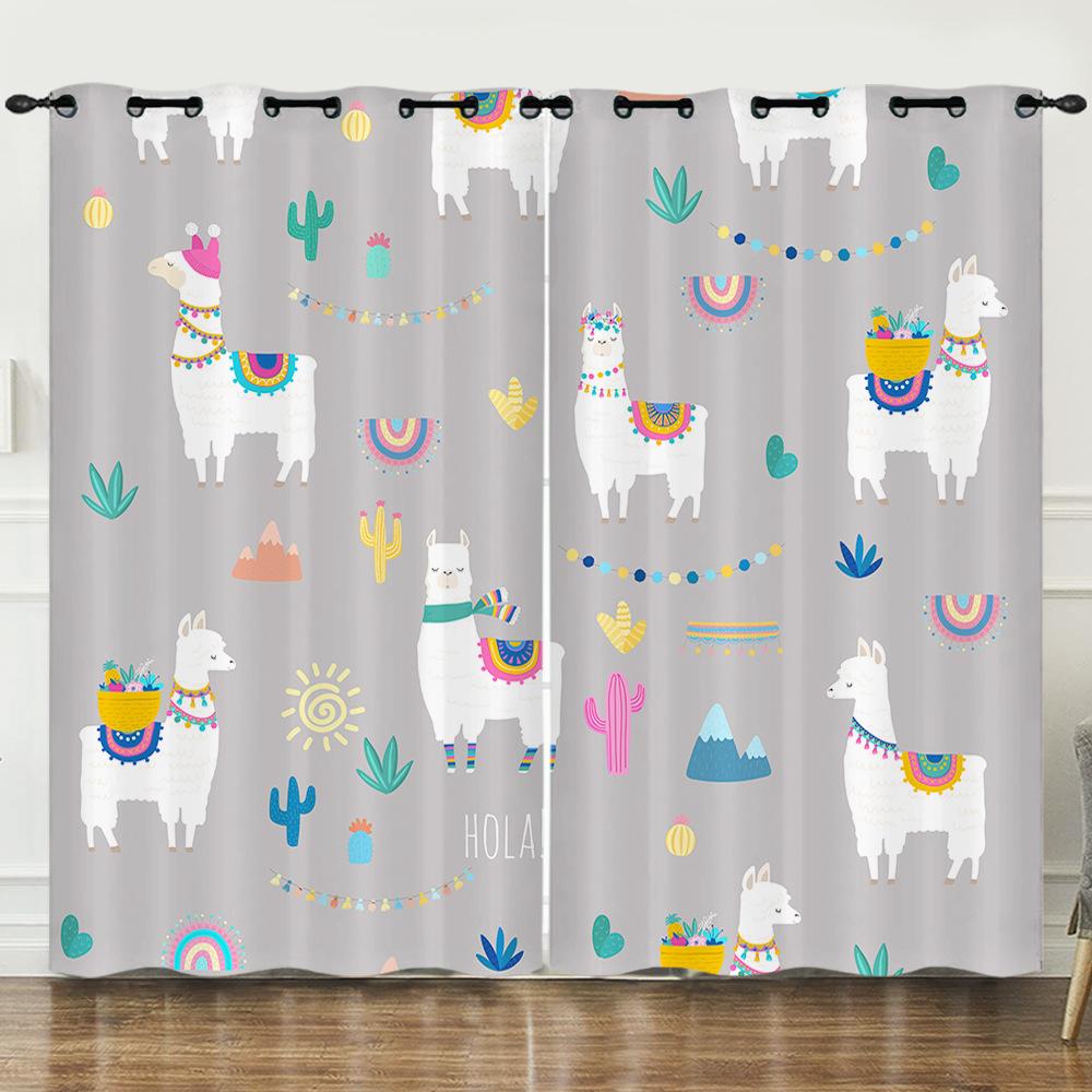 Curtain Cartoon Animal Alpaca 3D Digital Printing Blackout Curtain Punching