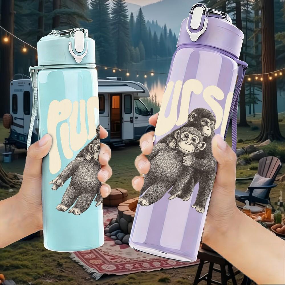 1PC Gorilla Grunge Text Design 750ml Color Plastic Sports Water Bottle Leakproof Flip Straw Lid Suitable for Sports Office Home Use
