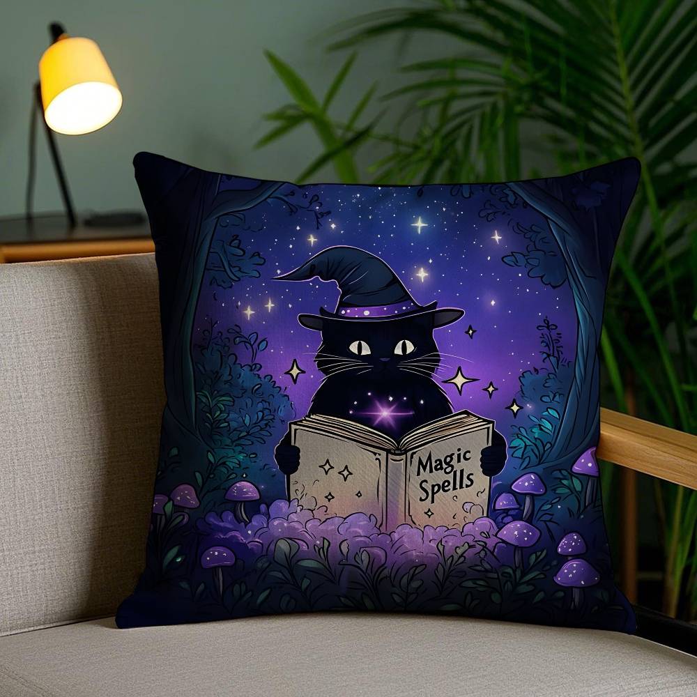 Halloween Cute Purple Cat Pillow Case Antidustmite Invisible Zipper Sofa Bed