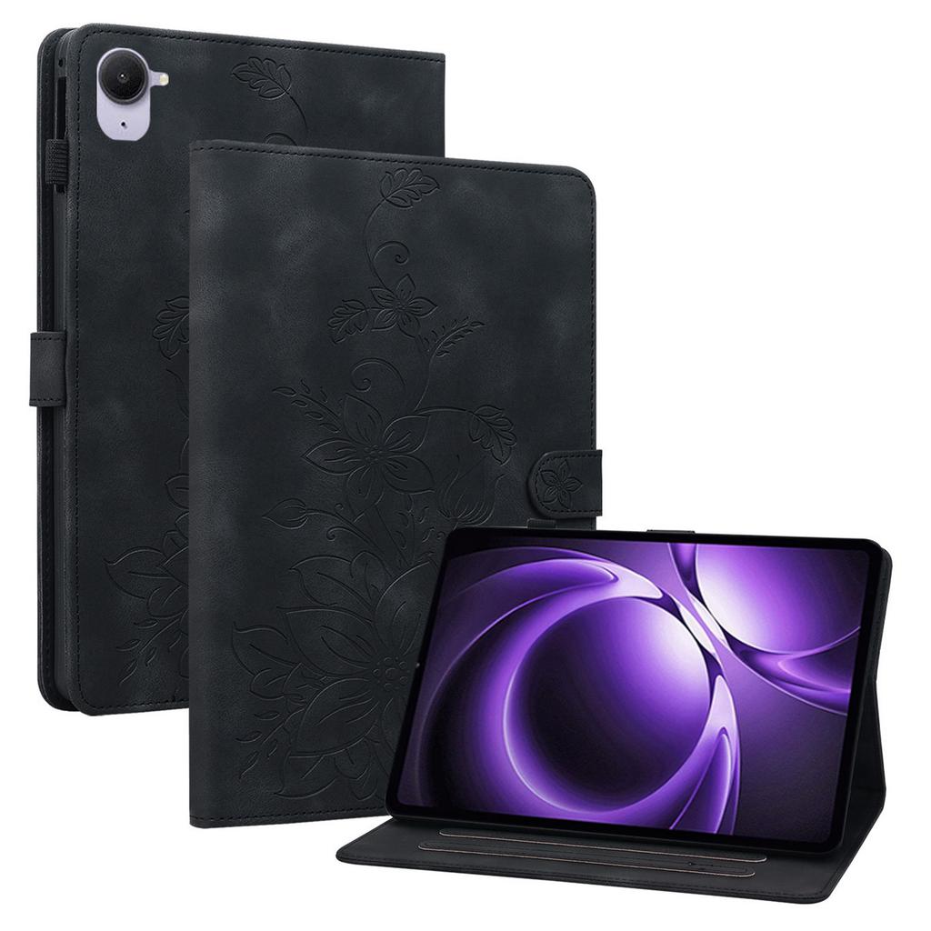 For Xiaomi Redmi K Pad Case Lily Flower Imprint Card Slots Leather Tablet Cover