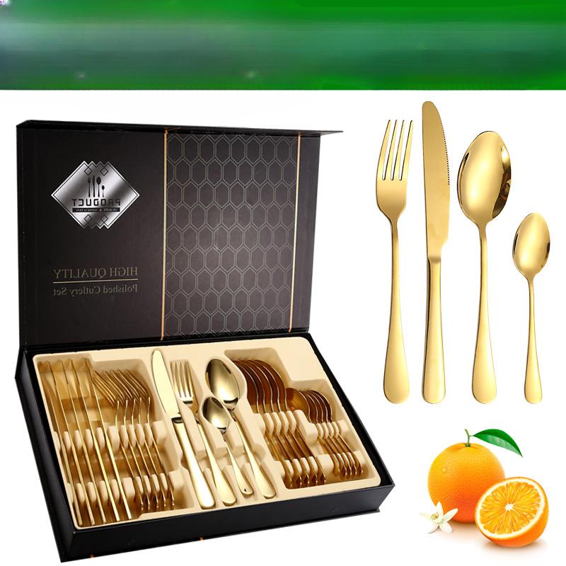 1010 Edelstahl Messer, Gabel und Löffel Besteck Westliches Steakmesser, Gabel und Löffel 24-teiliges Geschenk-Besteck