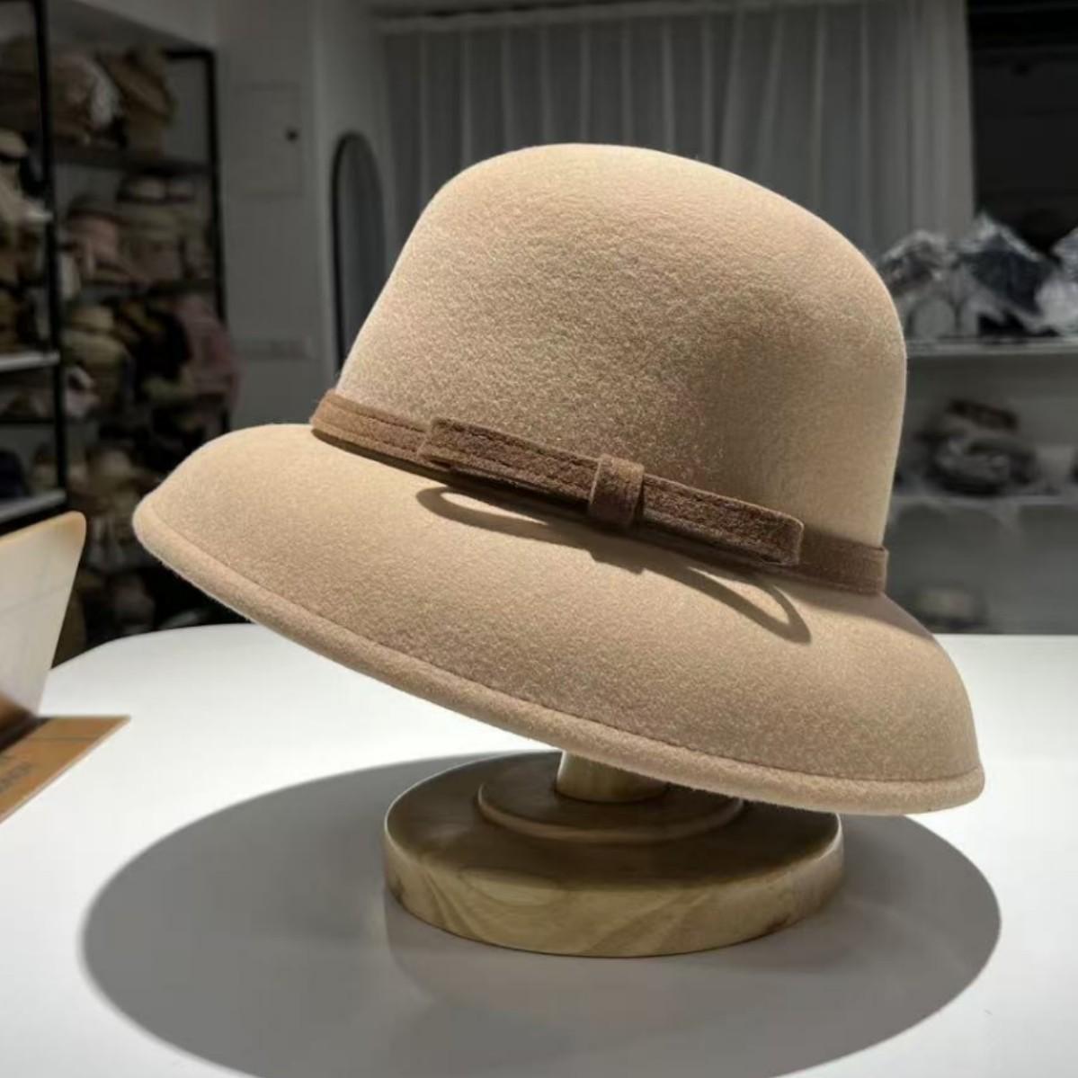 

l Australian hair fisherman hat children s autumn and winter retro small fragrant top hat showing face small lampshade hat M（55-58cm） верблюд