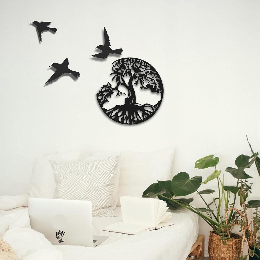 WINUSD Tree of Life Metal Wall Art, 4PCS Tree of Life and Birds of Peace Wall Plaque Decorative Garden Art Hanging Sculpture, Tree of Life Decor,