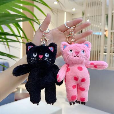 15cm Rosa Gepunktete Katze Plüsch Schlüsselanhänger Niedliche Schwarze Katze Puppe Schlüsselanhänger Stofftier Plüsch Anhänger Mädchen Frauen Taschenzubehör Geschenke