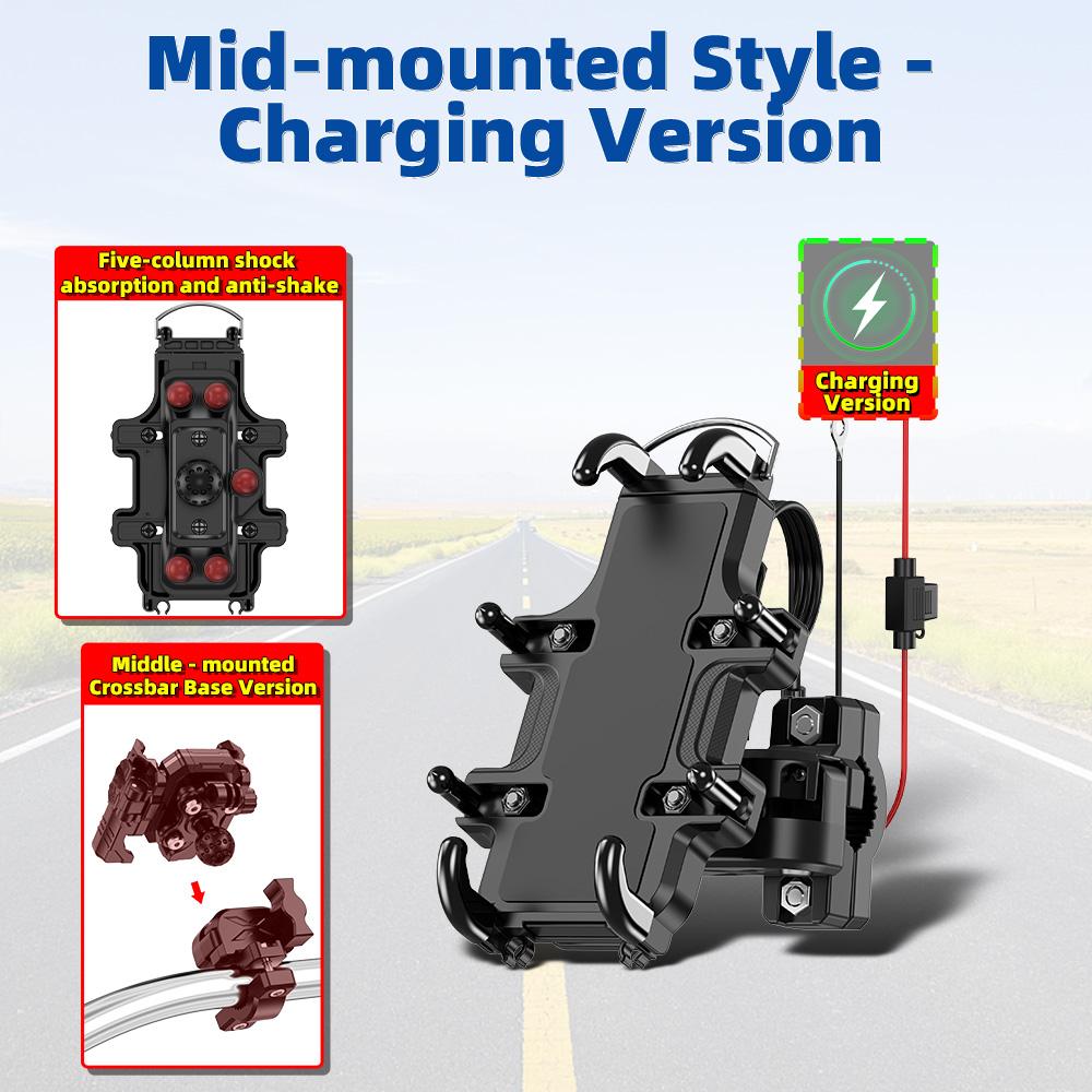 Motorcycle Bike Phone Holder w/ Shock Absorbe Handlebar M8 M10 Rearview Mount for 4.7-7.1 inch Shockproof Mobile Phone Stand