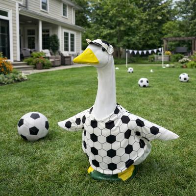 1 Set Porch Goose Football Outfits 23-inch Outdoor Garden Lawn Yard Goose Statue Soccer Print Costume Hat Holiday Party Dress-up Clothing