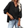 Autumn Winter Women Casual Solid Color Loose V Neck Hoodie Top Single Breasted Shirt