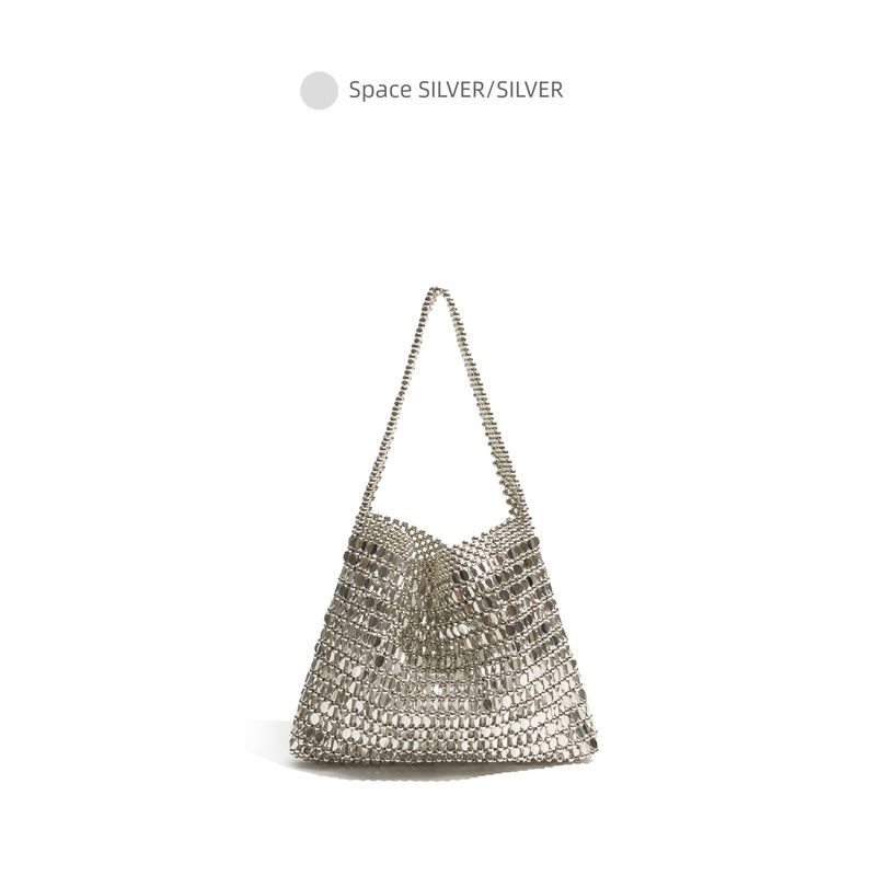 

Orange Girls Retro Metal Feeling Sequin Woven Bag Sexy Fancy One Shoulder Underarm Bag Chain Handbags Space Silver