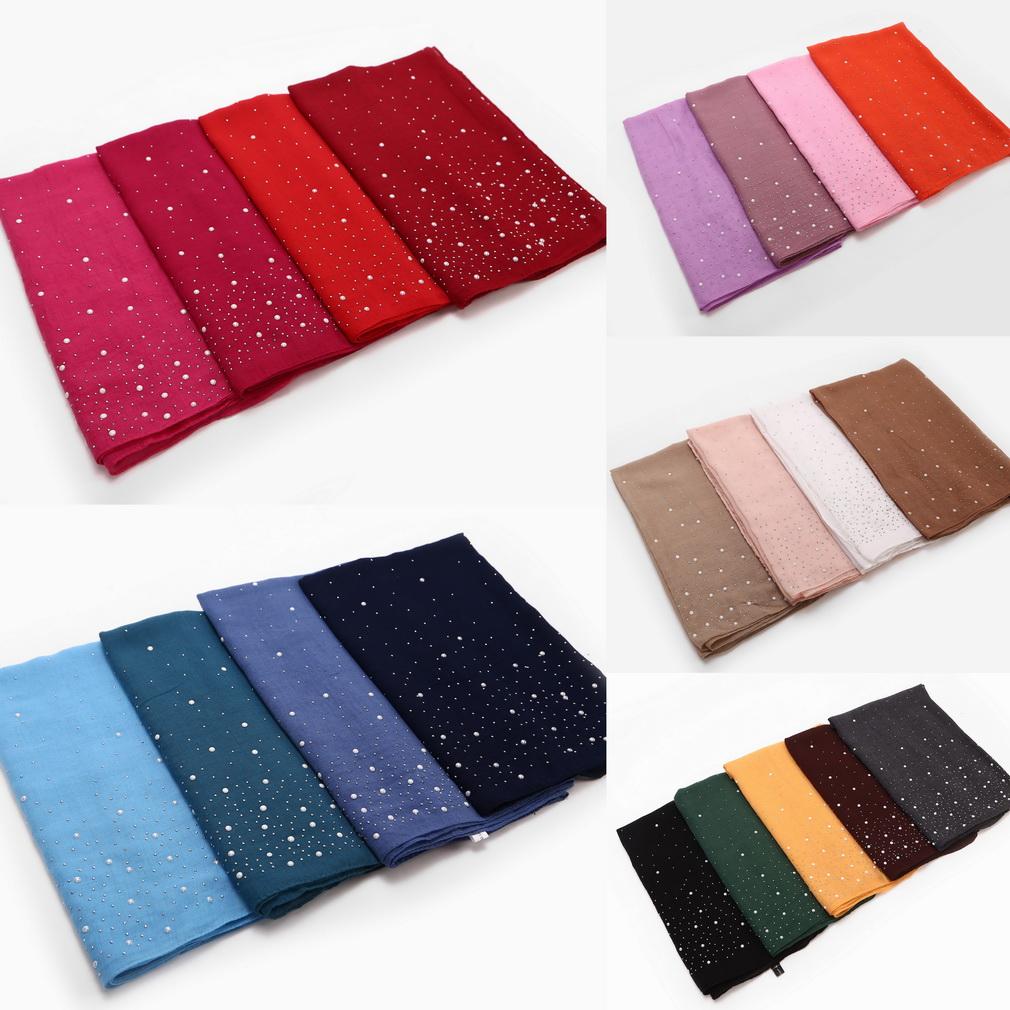 75x180cm Beads Pleated Hijab, Cotton Rayon Scarf Shawl