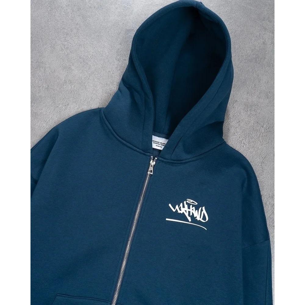 Costum sport casual Y2K cu hanorac cu fermoar larg, pantaloni drepți, set din două piese pentru cuplu, moale și confortabil, trend studentesc