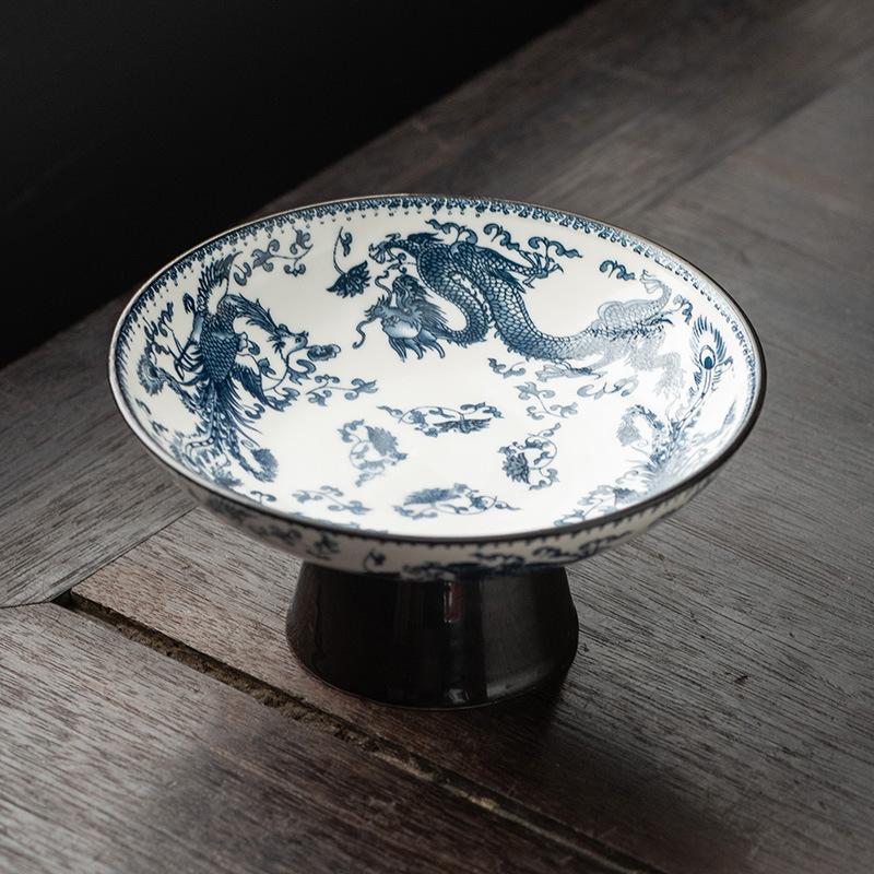 Furnace Tea Accessories Fruit Plate Antique Blue White Porcelain Fruit Plate Fruit Plate Guochao Small Snacks Inventory Heart Dried Fruit Refreshments