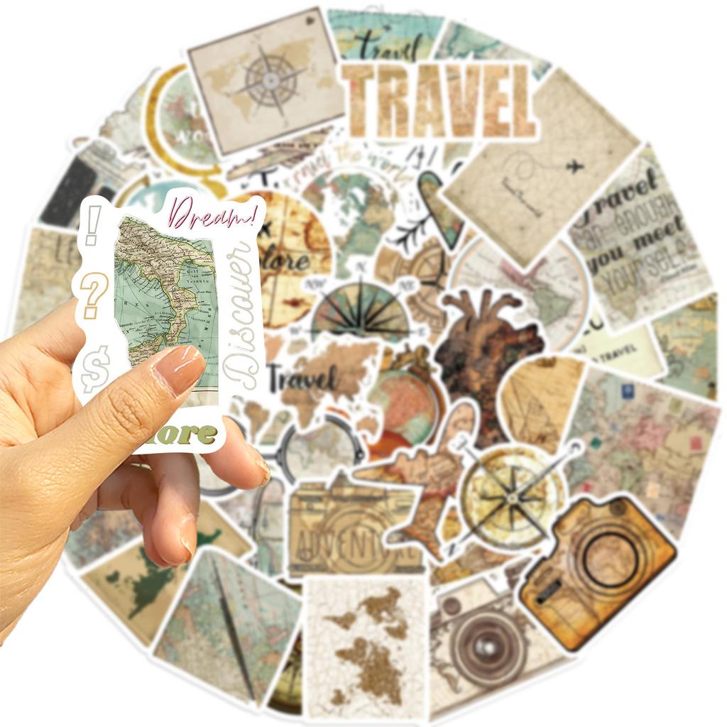 50 New Travel Clock Map Graffiti Stickers Decorate Guitar Notebook Suitcase DIY Waterproof