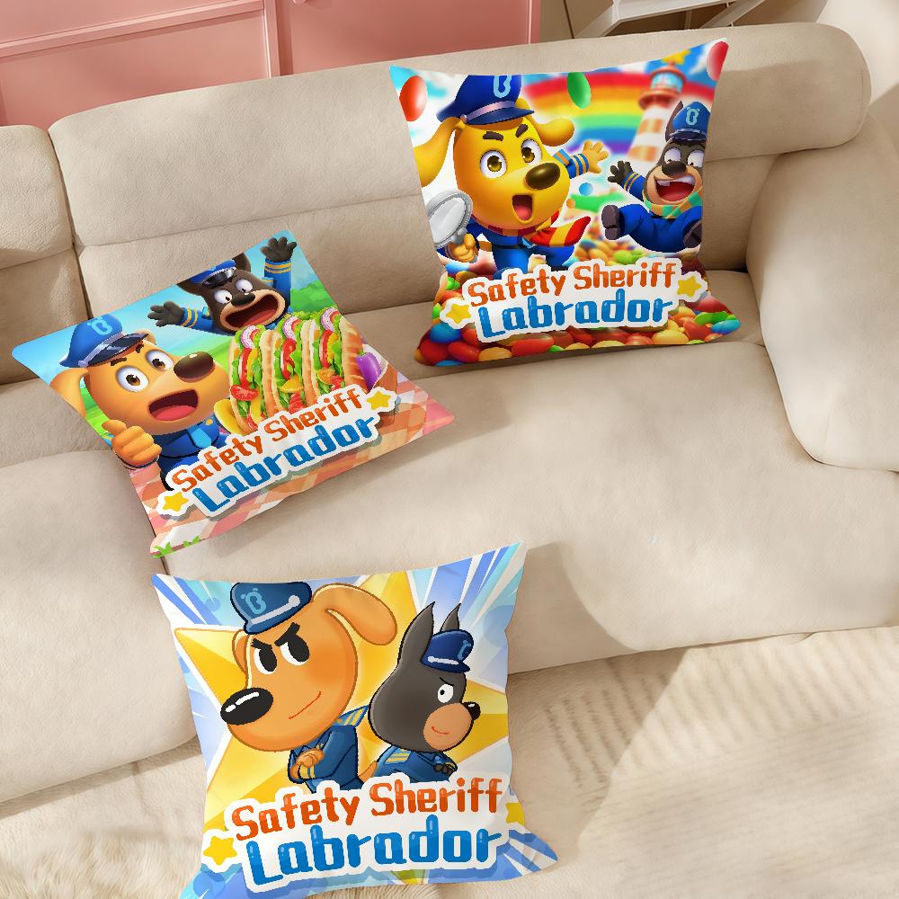Cartoon SSafety SSheriff LLabrador Pillow Case Suitable For Bedrooms Living Rooms Cars Home Decoration