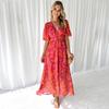 Abito Maxi da Donna con Stampa Floreale, Scollo a V Profondo, Maniche a Sbuffo, Vita Alta, Stile Boho, Abito da Sole per Vacanze al Mare